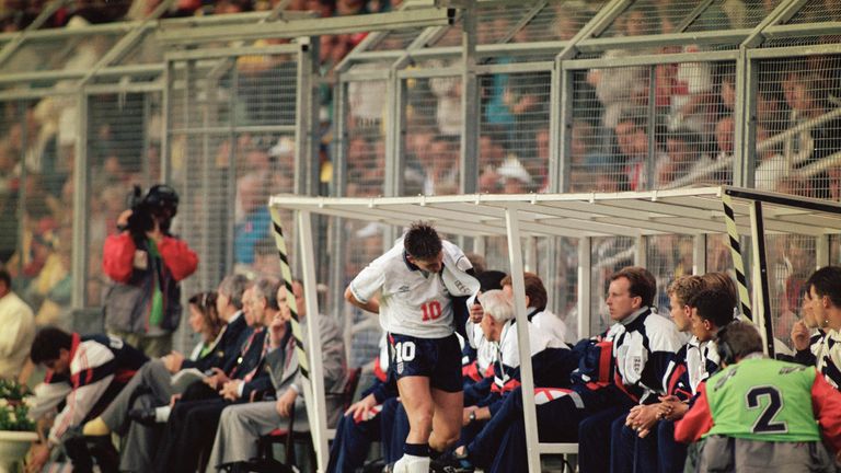 Gary Lineker of England is substituted on his final appearance for his country during the UEFA European Championships 1992 Group game with Sweden