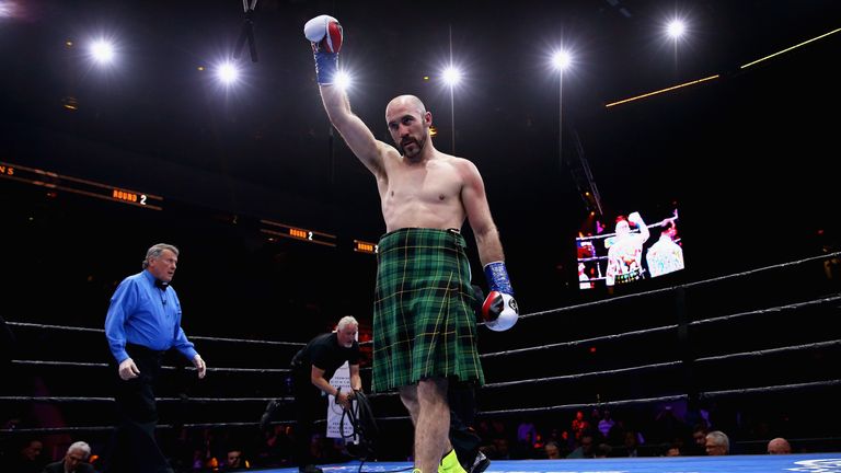 BOSTON, MA - MAY 23: Gary O'Sullivan celebrates his win over Melvin Betancourt after their middleweight fight at Agganis Arena at Boston University on May 
