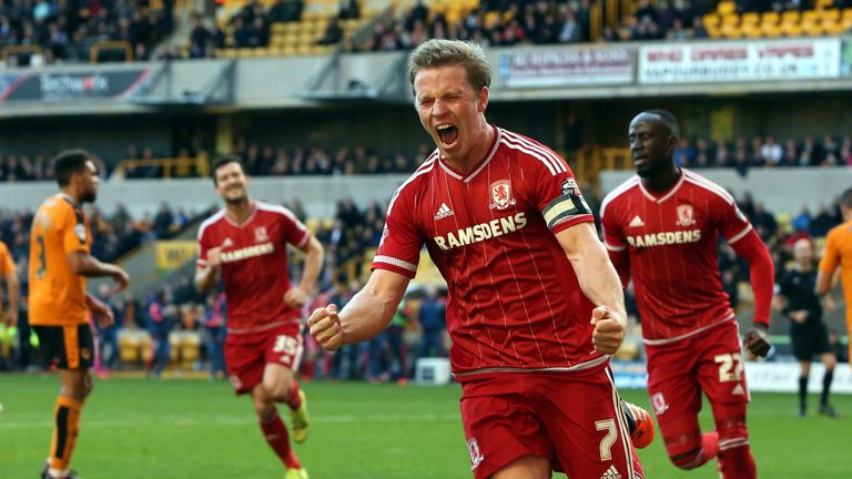 Grant Leadbitter goal celeb, Wolverhampton Wanderers v Middlesbrough, Sky Bet Championship