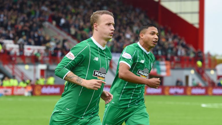 Striker Leigh Griffiths wheels away in delight after getting Celtic's winner