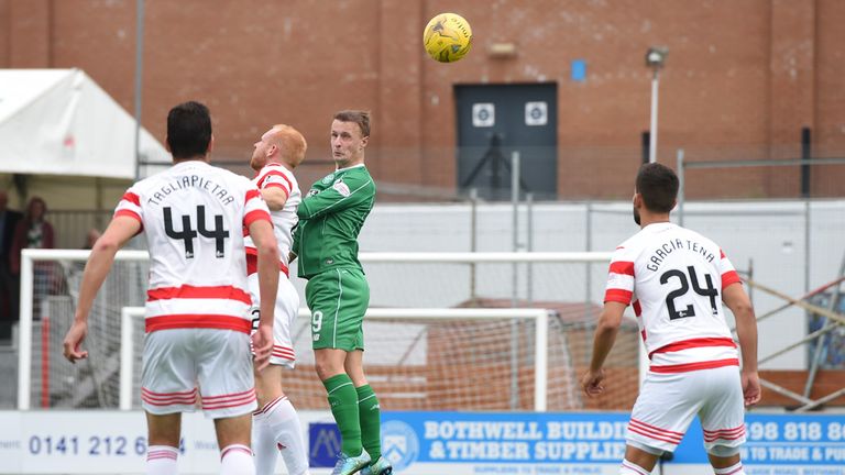 Celtic's Leigh Griffiths heads home 