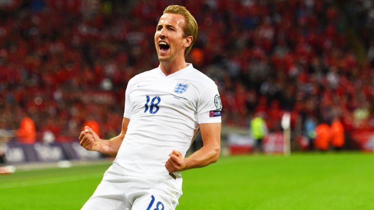 Harry Kane celebrates a goal for England against Switzerland