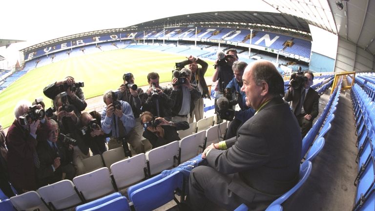 Jul 1997:  Howard Kendall poses for photographers on his reappointment as Everton manager at Goodison Park