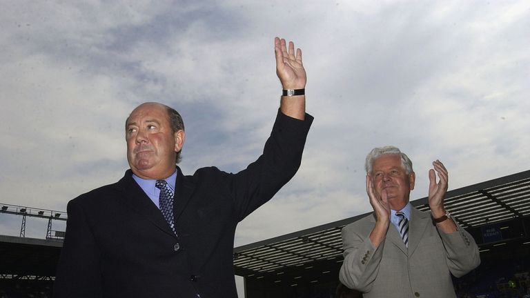 Howard Kendall and chaiman Sir Philip Carter before  Everton v Tottenham in 1992