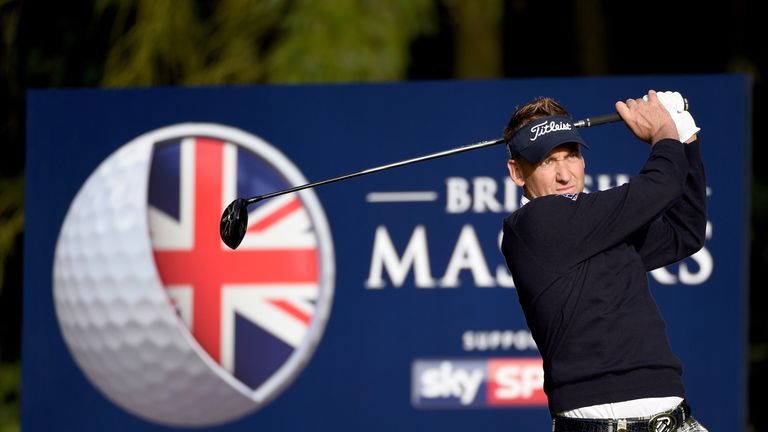 Ian Poulter of England on the 13th tee during the first round of the British Masters at Woburn Golf Club on October 8, 2015 in Woburn, England