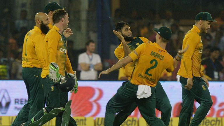 Imran Tahir celebrates