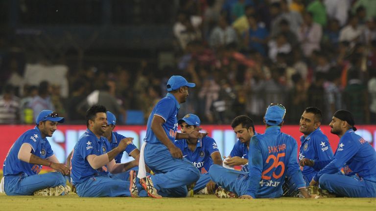 The India team take a breather as crowd trouble holds up their T20 match against South Africa in Cuttack