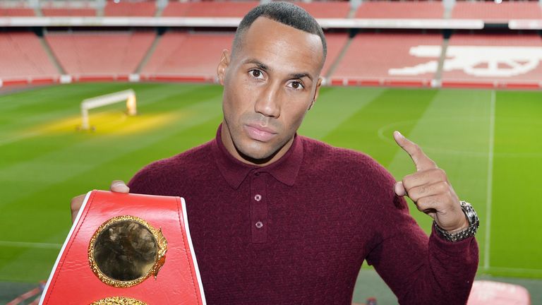 James Degale poses for a picture after a press conference at the Emirates Stadium, London.