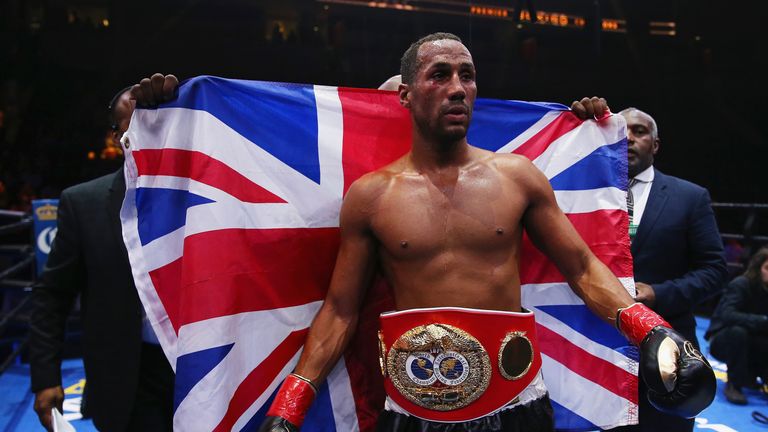 James DeGale celebrates his win over Andre Dirrel'