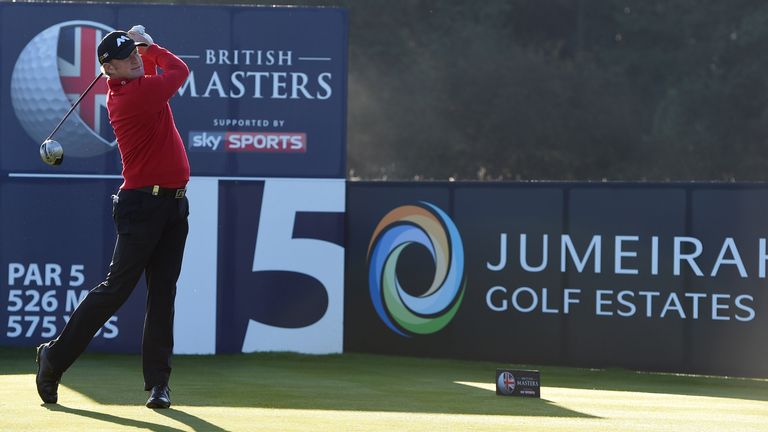 WOBURN, ENGLAND - OCTOBER 09:  Jamie Donaldson of Wales on the on the 15th tee during the second round of the British Masters at Woburn Golf Club 