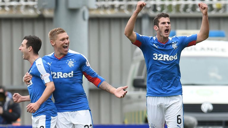 Rangers' Jason Holt celebrates after putting his side 1-0 up