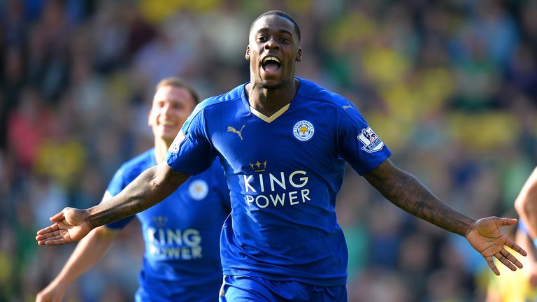 Jeff Schlupp slides the ball past John Ruddy to put Leicester 2-0 up against Norwich