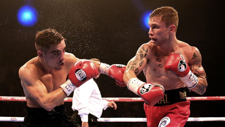 Carl Frampton (right) in action against France's Jeremy Parodi