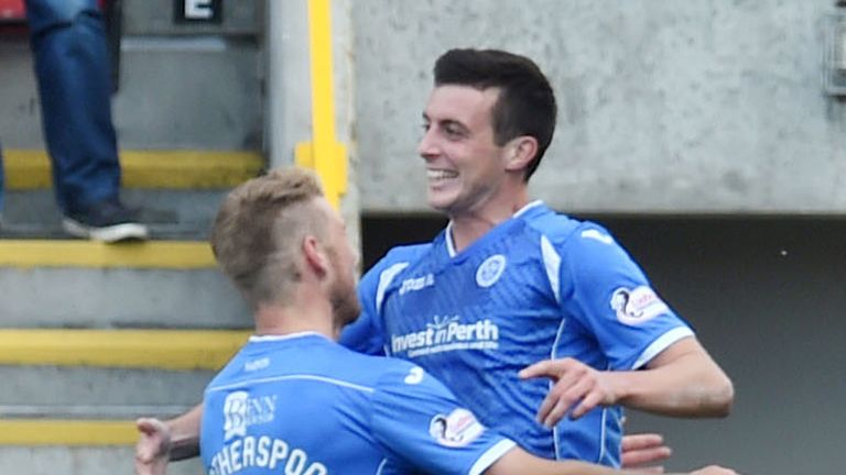 St Johnstone's Joe Shaughnessy (right) celebrates having doubled the lead for his side  