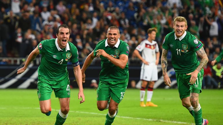 during the EURO 2016 Qualifier between Germany and Republic of Ireland at the Veltins-Arena on October 14, 2014 in Gelsenkirchen, Germany.