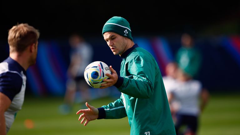 Johnny Sexton in action during Ireland training ahead of their final group match against France