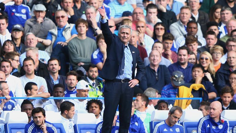 Chelsea manager Jose Mourinho reacts during the game against Liverpool 