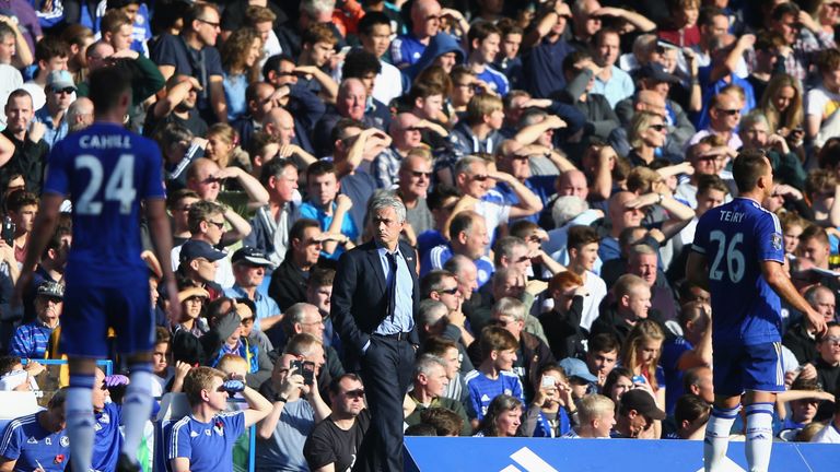 Chelsea manager Jose Mourinho watches from the sidelines