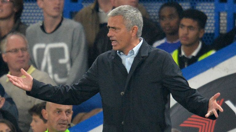 Chelsea manager Jose Mourinho gestures during the English Premier League football match between Chelsea and Southampton