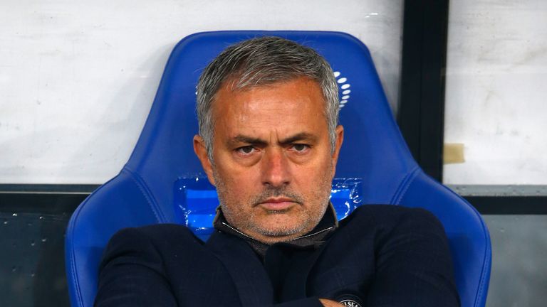 Jose Mourinho of Chelsea looks on