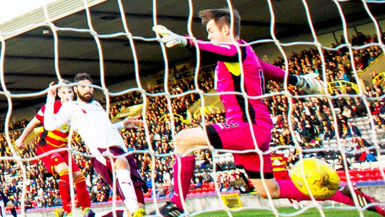 Juanma Delgado scores the first goal for Hearts against Partick
