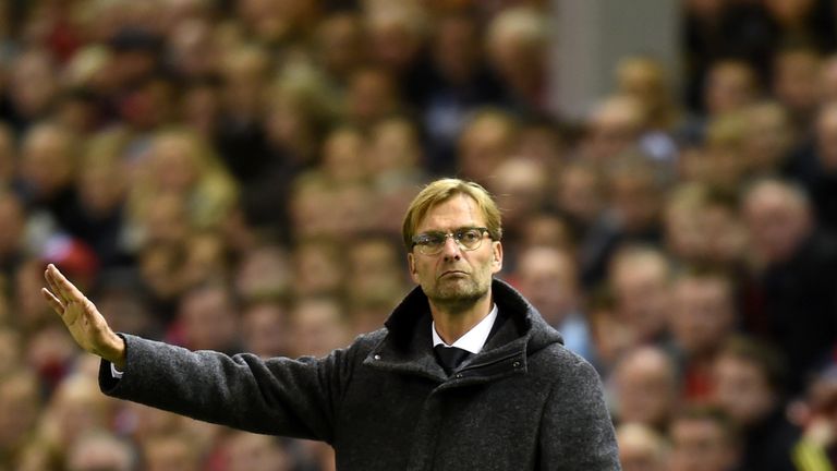 Jurgen Klopp the manager of Liverpool directs his players during the UEFA Europa League Group B match v Rubin Kazan at Anfield