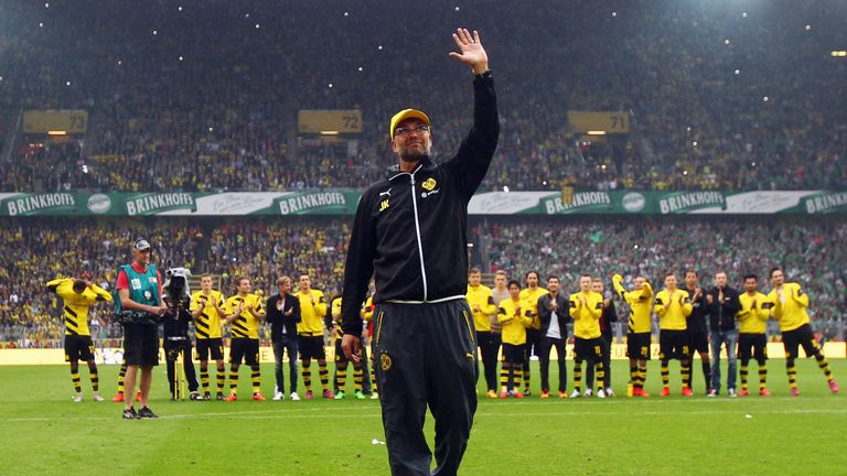 DORTMUND, GERMANY - MAY 23: Head coach Juergen Klopp of Dortmund waves to the fans after the Bundesliga match between Borussia Dortmund and Werder Bremen 