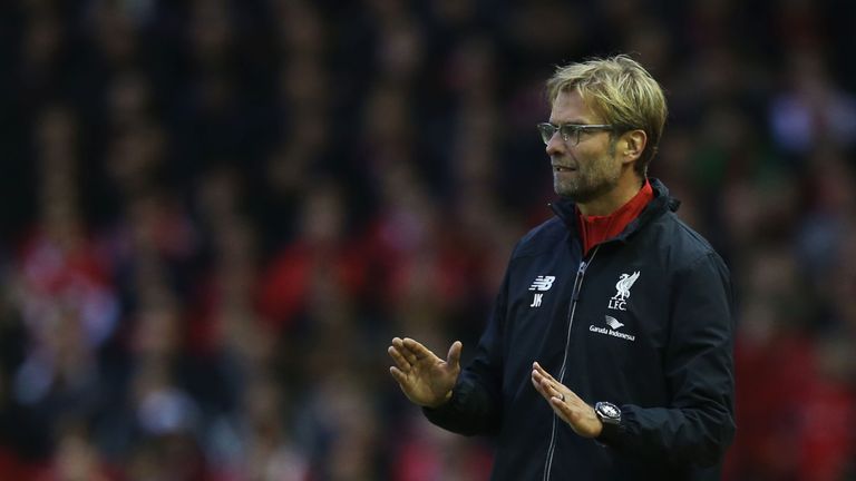 Liverpool manager Jurgen Klopp gestures to his team