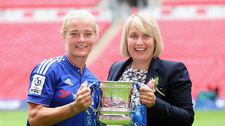 Chelsea captain Katie Chapman and manager Emma Hayes: Won the league and cup double this year