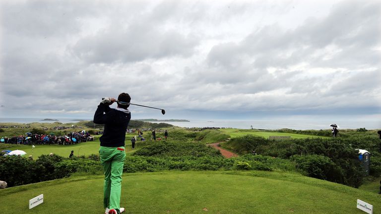 Keegan Bradley smacks a drive away down the fifth during the 2012 Irish Open