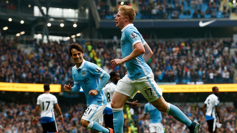 Kevin de Bruyne makes it 4-1 to Manchester City in the 53rd minute - City's third goal in four minutes