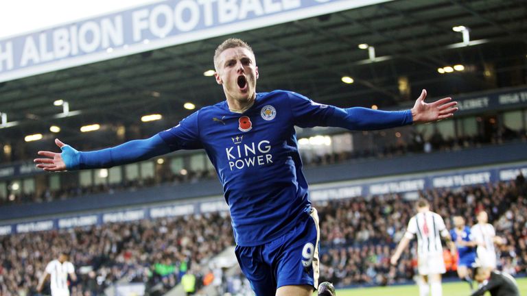 Leicester's Jamie Vardy makes it 3-1 - scoring in his eighth consecutive Premier League game