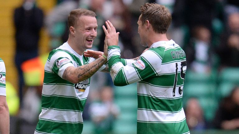 Celtic's Leigh Griffiths celebrates his goal with team-mate Kris Commons