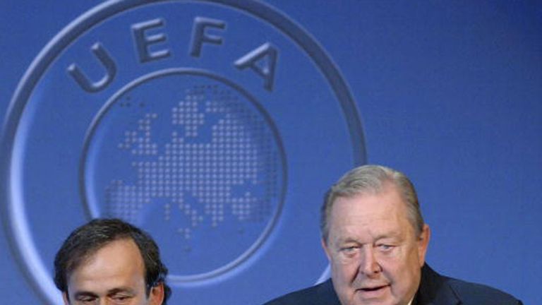Michel Platini (left) succeeded Lennart Johansson as UEFA president in 2009