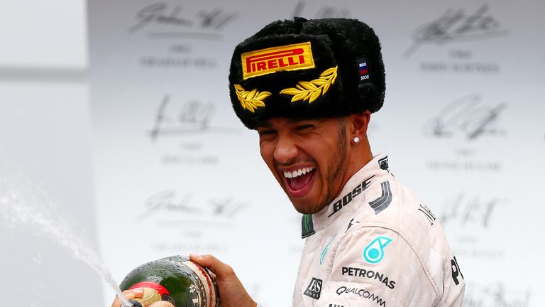 Lewis Hamilton celebrates victory in Sochi