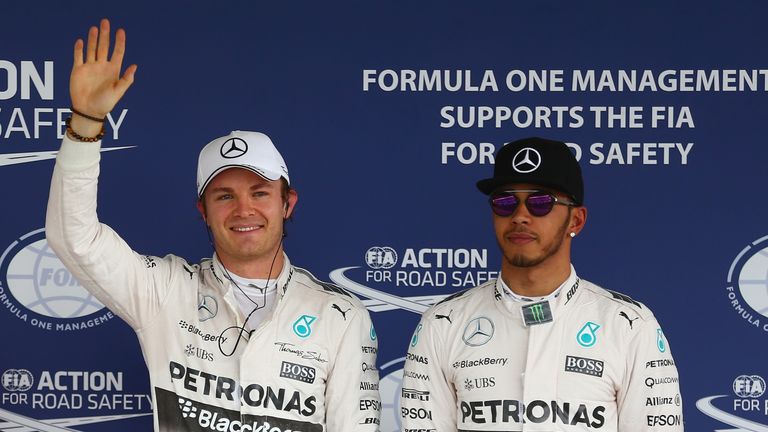 Nico Rosberg and Lewis Hamilton start alongside each other on row one for the 13th time in 2015