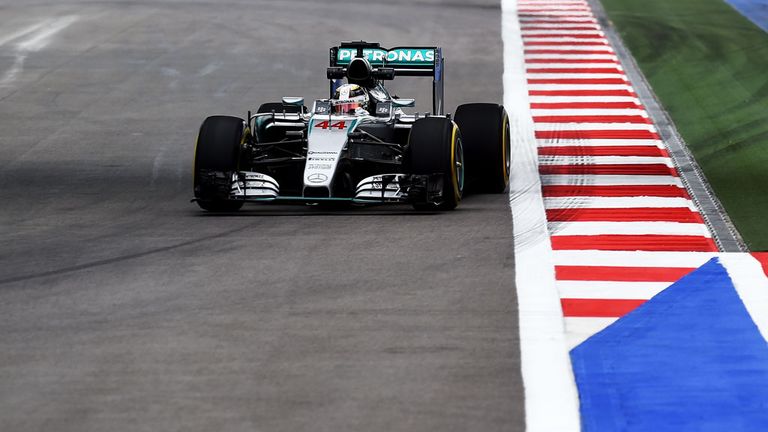 Lewis Hamilton of Great Britain and Mercedes GP drives during practice for the Formula One Grand Prix of Russia 