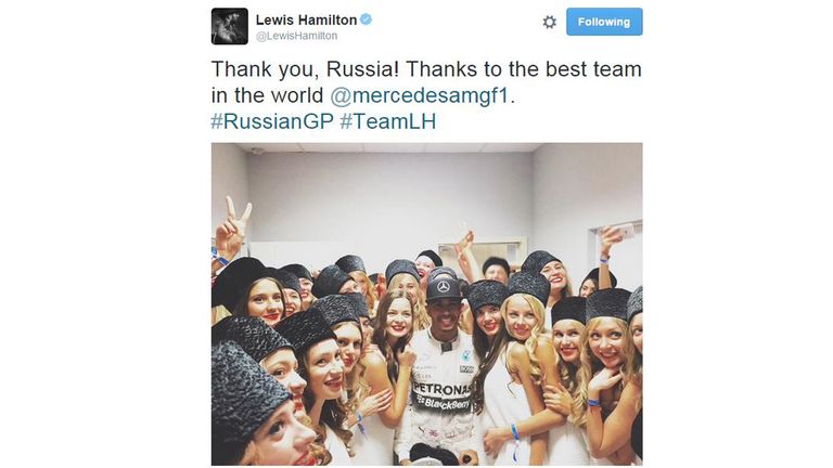 Lewis Hamilton tweeted with the grid girls post race