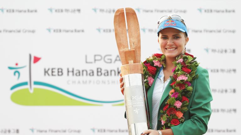 Lexi Thompson with the spoils of victory in South Korea