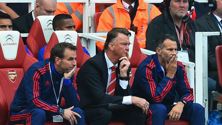 Louis van Gaal looks on as his Manchester United side are beaten 3-0 at Arsenal