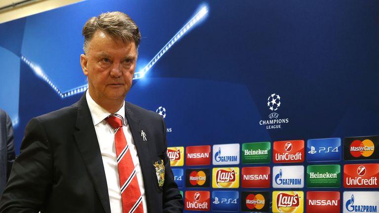 Manchester United manager Louis van Gaal enters a press conference