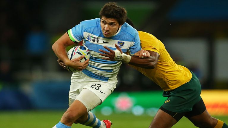 Lucas Gonzalez Amorosino of Argenina in action against Australia at the Rugby World Cup 