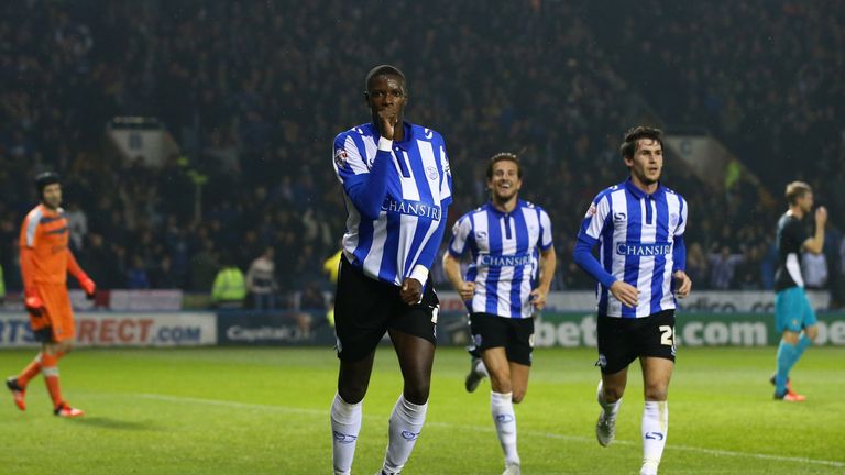 Lucas Joao celebrates after putting Sheffield Wednesday 2-0 up against Arsenal