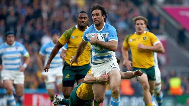 Marcelo Bosch makes a break for Argentina against Australia in the Rugby World Cup semi-final