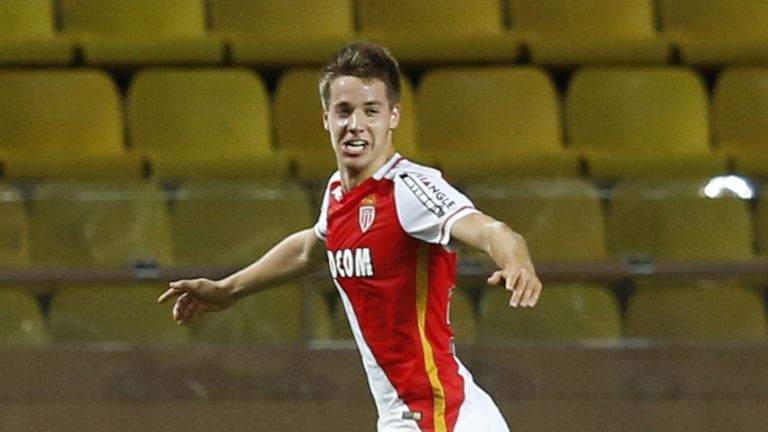 Monaco's Croatian midfielder Mario Pasalic celebrates after scoring a goal during the French L1 football match 