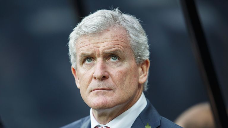 Mark Hughes manager of Stoke City looks on during the Barclays Premier League match between Newcastle United and Stoke City at St James' Park on October 31