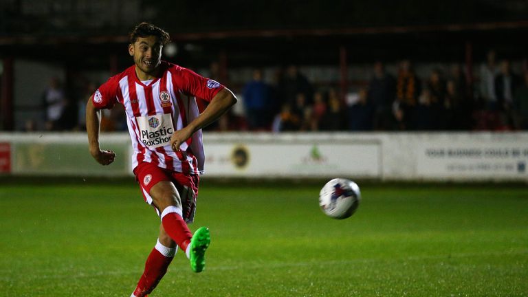 Matt Crooks of Accrington Stanley misses his penalty in the shoot out and handing victory to Hull City during the Capital One Cup First Round match