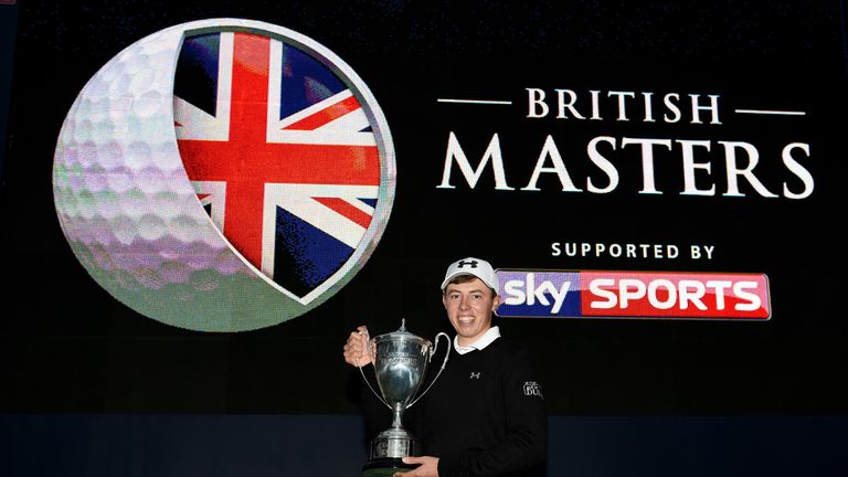 WOBURN, ENGLAND - OCTOBER 11:  Matthew Fitzpatrick of England with the winners trophy after the final round of the British Masters at Woburn Golf Club on O