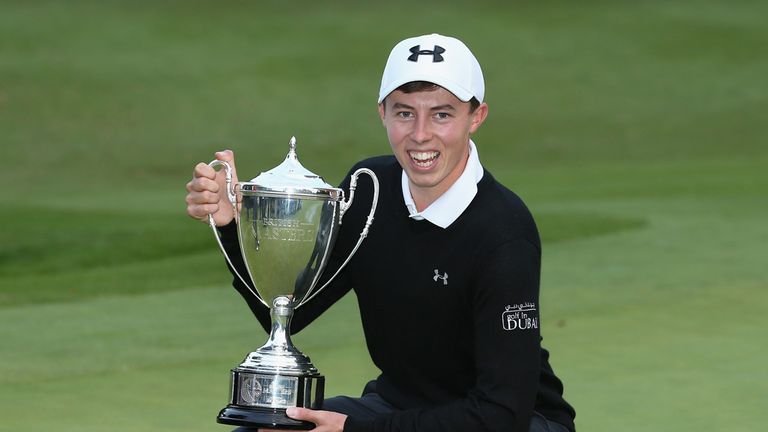 WOBURN, ENGLAND - OCTOBER 11:  Matthew Fitzpatrick of England poses with the trophy after winning the British Masters supported by Sky Sports at Woburn Gol