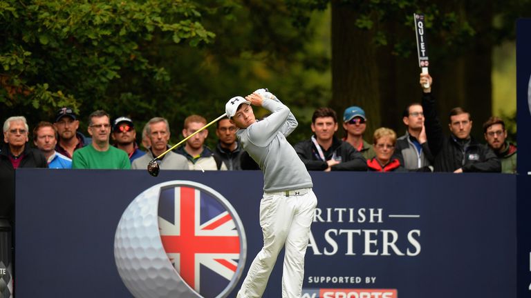 WOBURN, ENGLAND - OCTOBER 10:  Matthew Fitzpatrick of England plays his first shot on the 9th tee during the thrid round of the British Masters